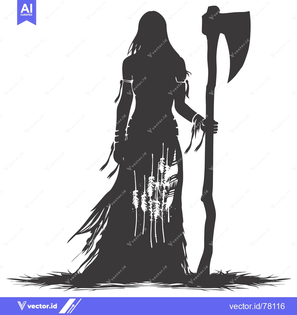 Premium Vector of Silhouette of a Warrior Woman Holding an Axe