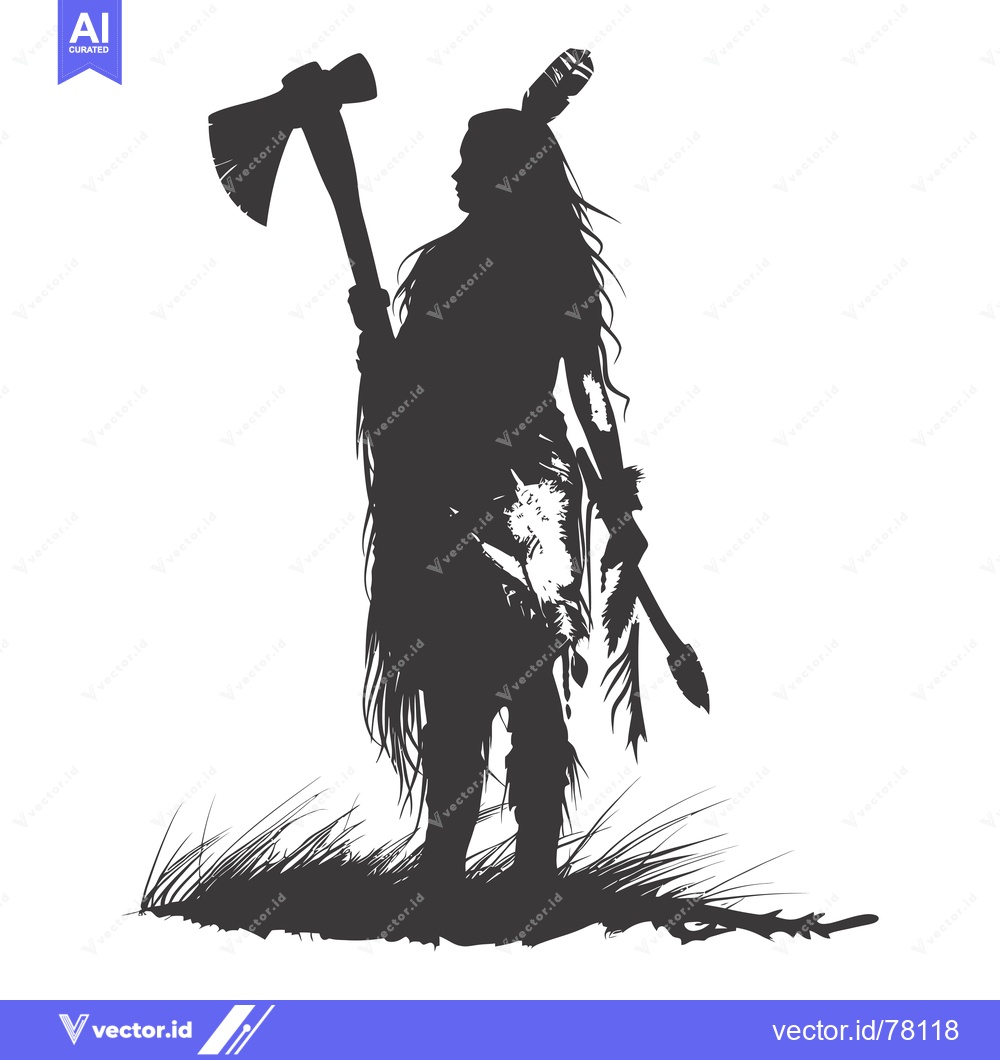 Premium Vector of Silhouette of an Indigenous Person Holding an Axe in Grass