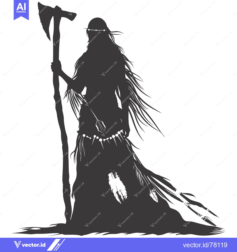 Premium Vector of Silhouette of a Native American Woman Holding an Axe and Arrows