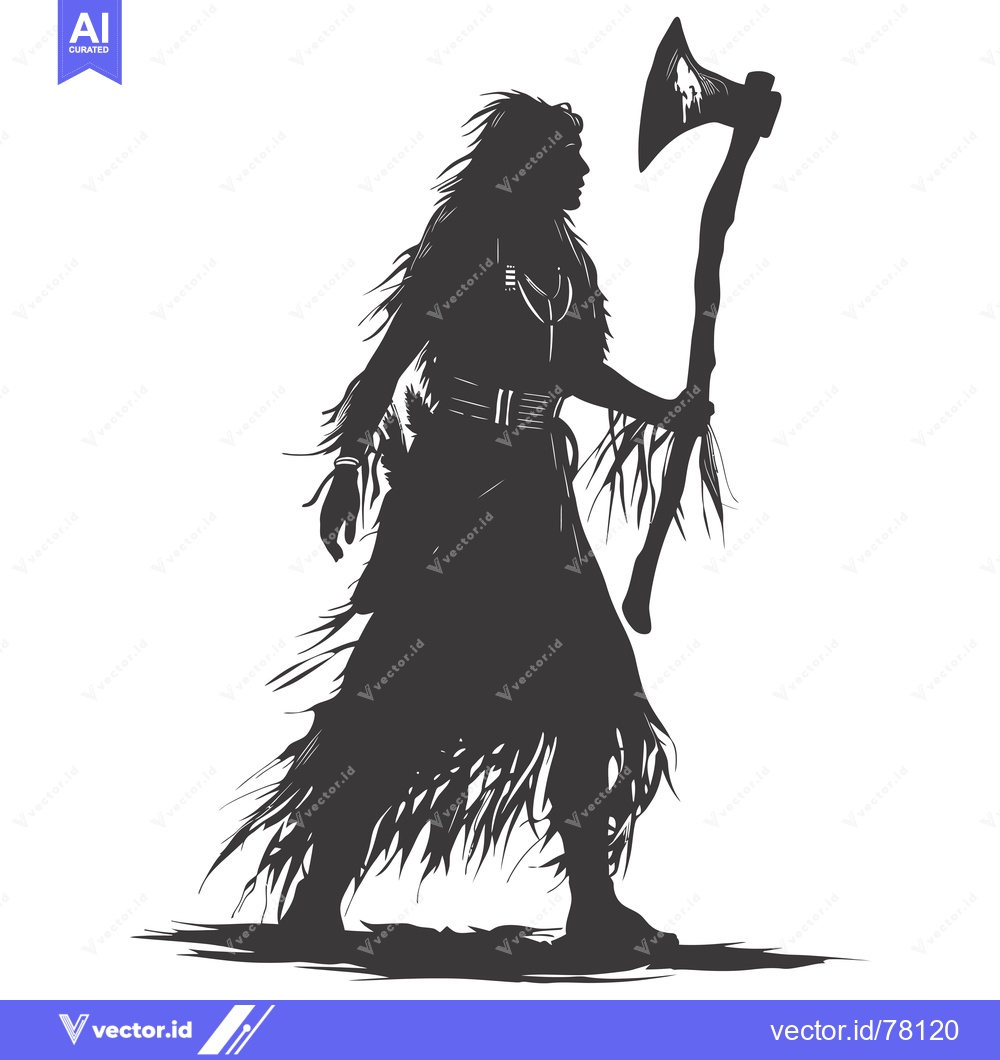 Premium Vector of Silhouette of a Native American Warrior Holding an Axe
