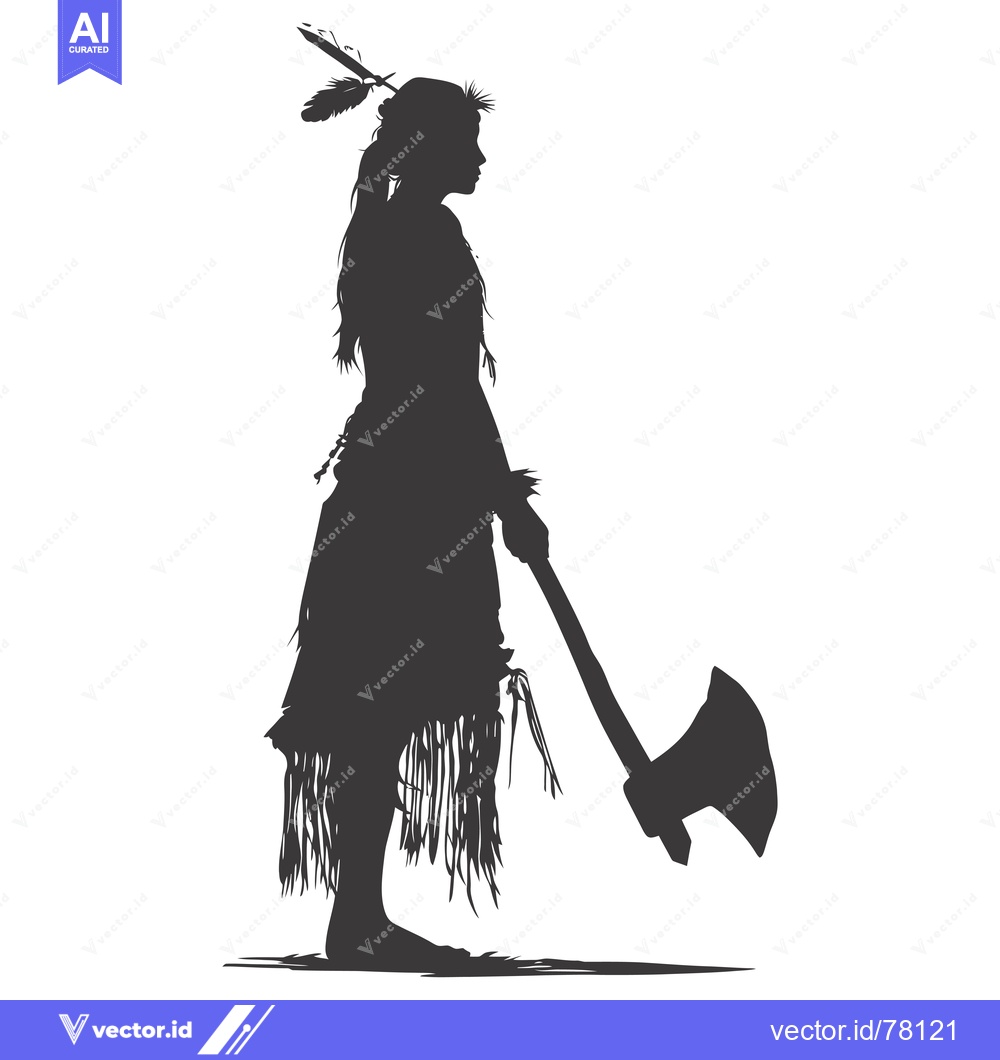 Premium Vector dari Silhouette of a Native American Woman with an Axe