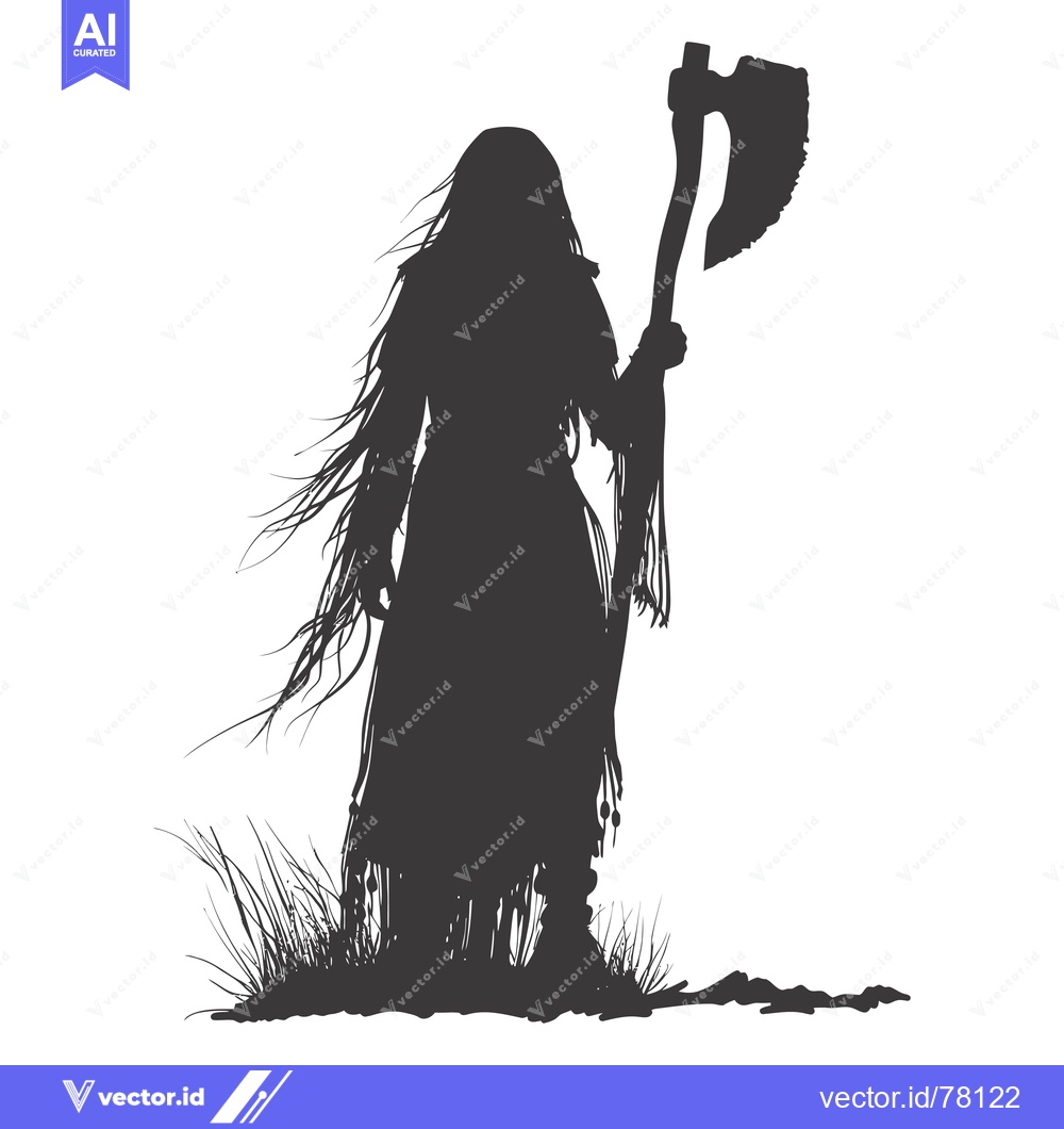 Premium Vector of Silhouette of a Woman with Long Hair Holding an Axe