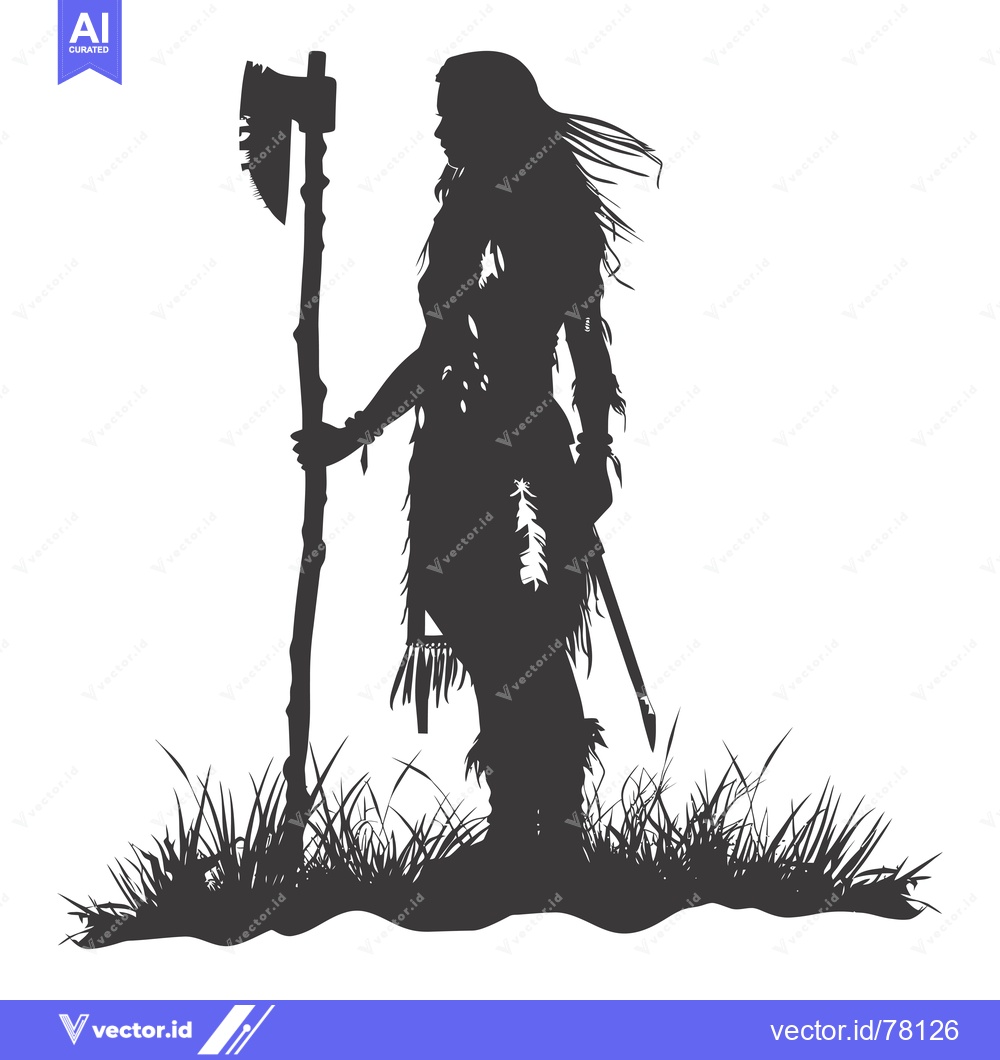 Premium Vector dari Silhouette of a Woman Holding an Axe Standing in Tall Grass