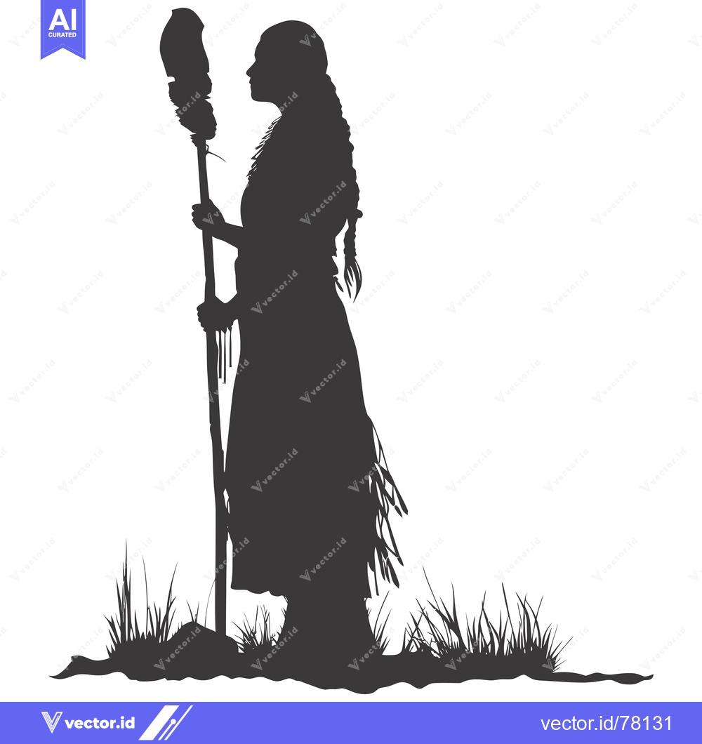 Premium Vector of Silhouette of a Native American Woman Holding a Staff