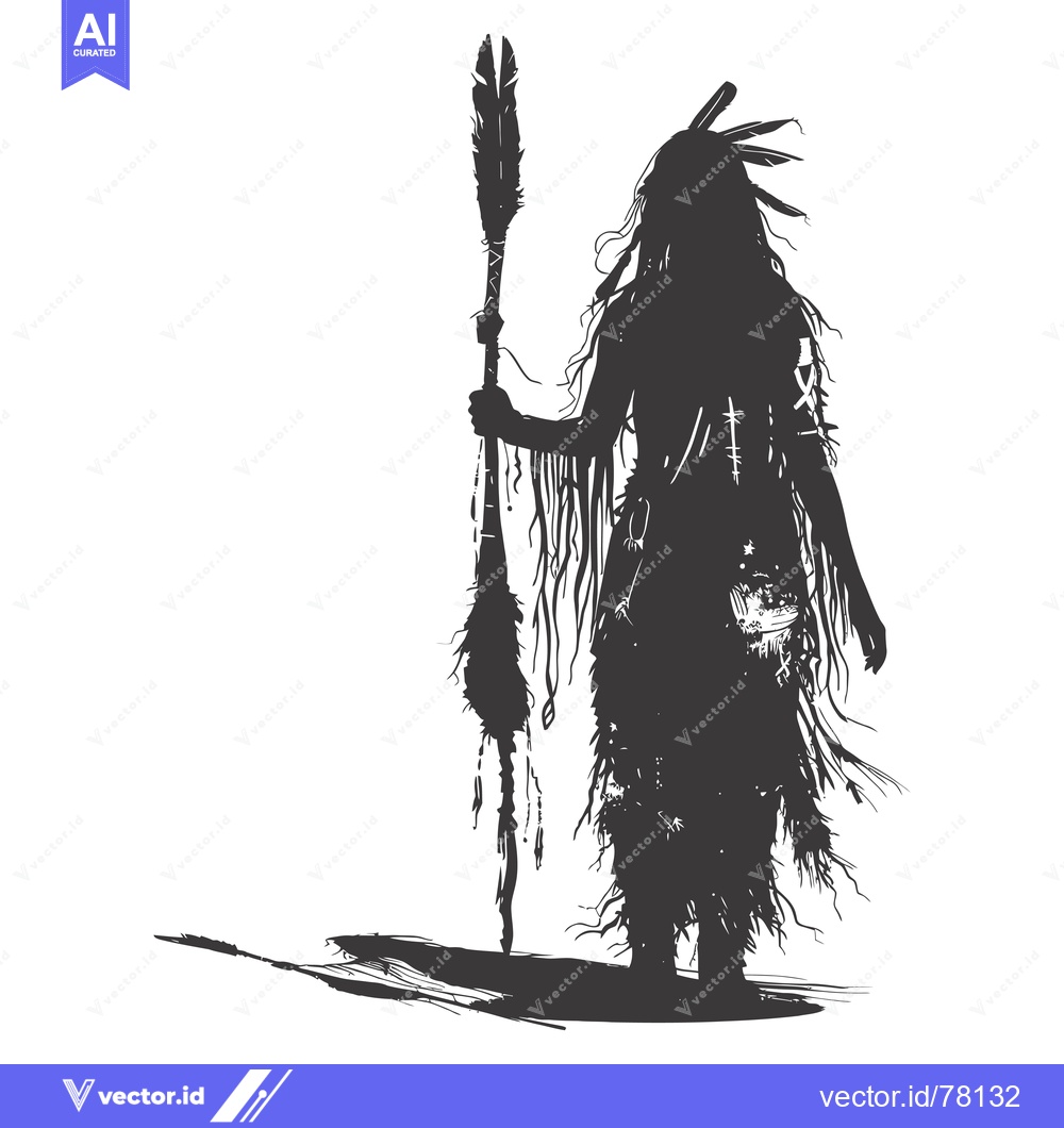 Premium Vector dari Silhouette of a Native American Shaman Holding a Staff