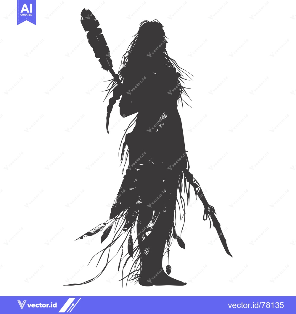 Premium Vector dari Silhouette of a Native American Woman Holding a Feather