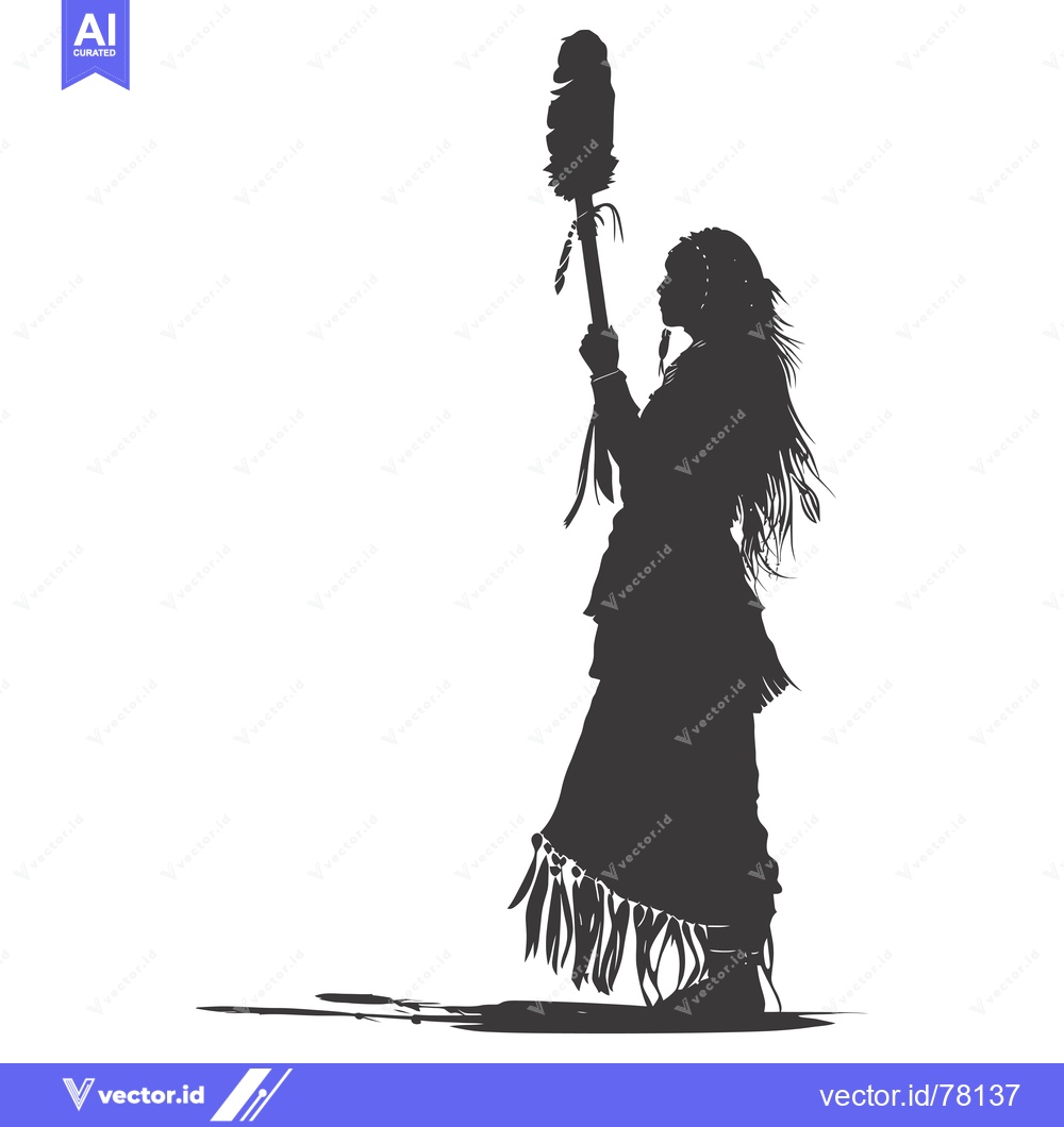 Premium Vector dari Silhouette of a Native American Woman Holding a Feather