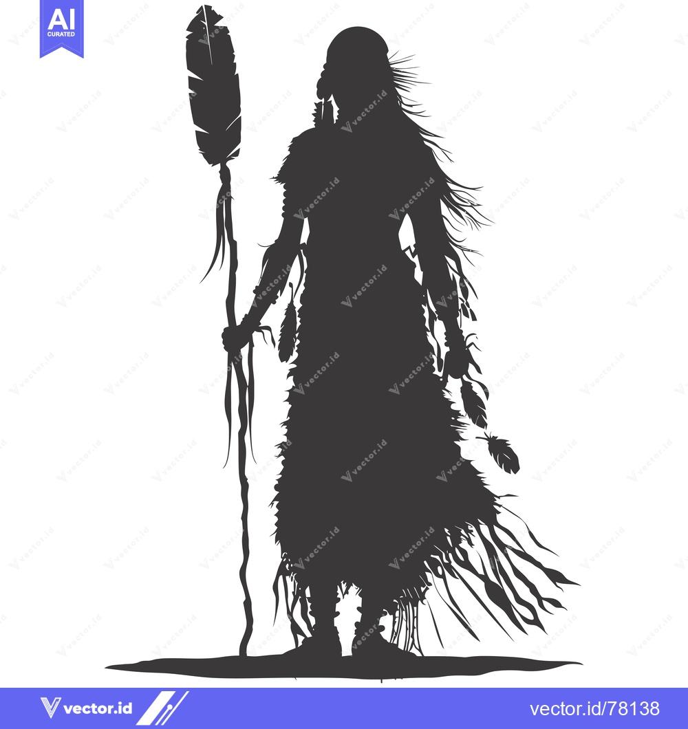 Premium Vector of Silhouette of a Native American Woman Holding a Staff with Feathers