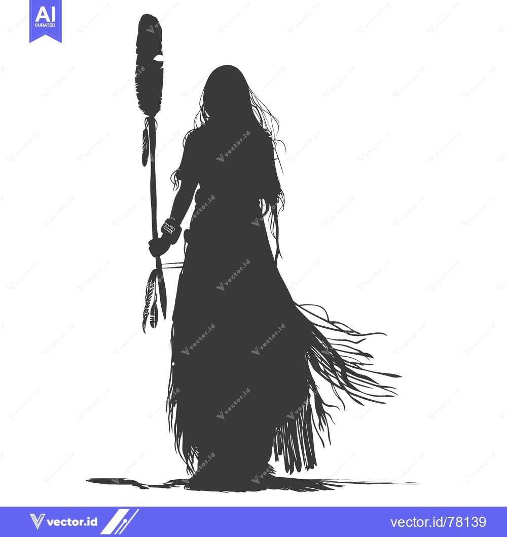 Premium Vector of Silhouette of a Native American Woman Holding a Feather Staff