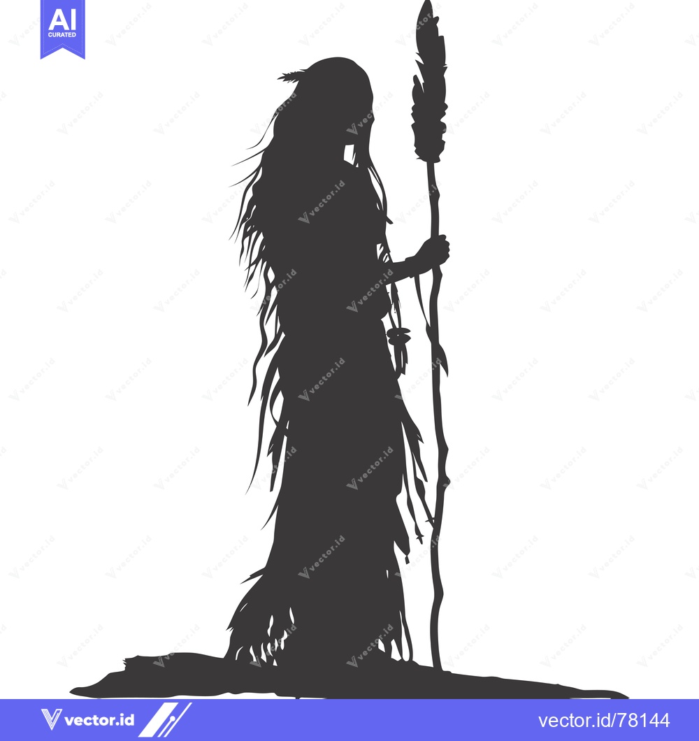 Premium Vector of Silhouette of a Native American Woman Holding a Staff
