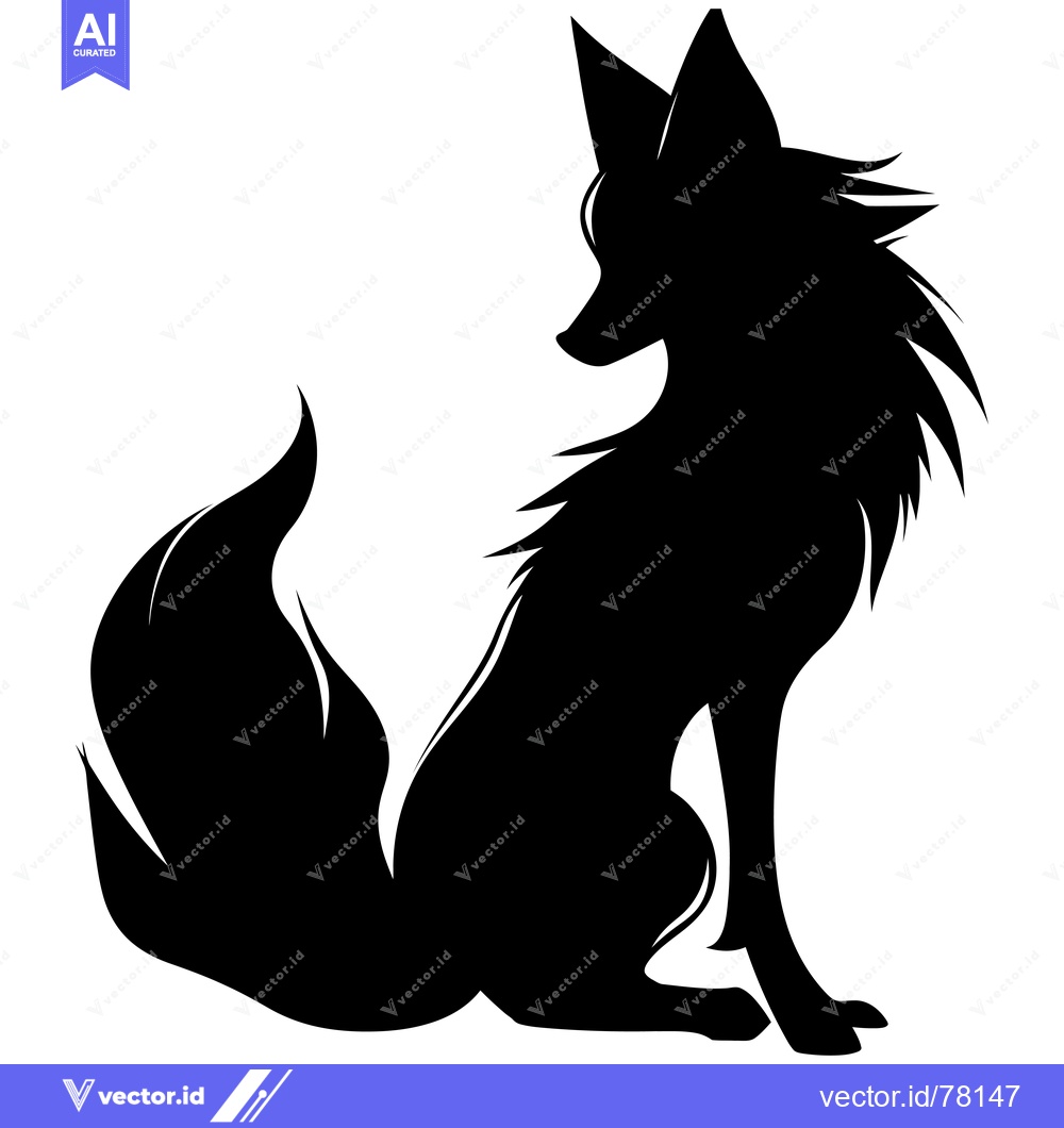 Premium Vector of Black silhouette of a fox sitting with its tail curled behind it.