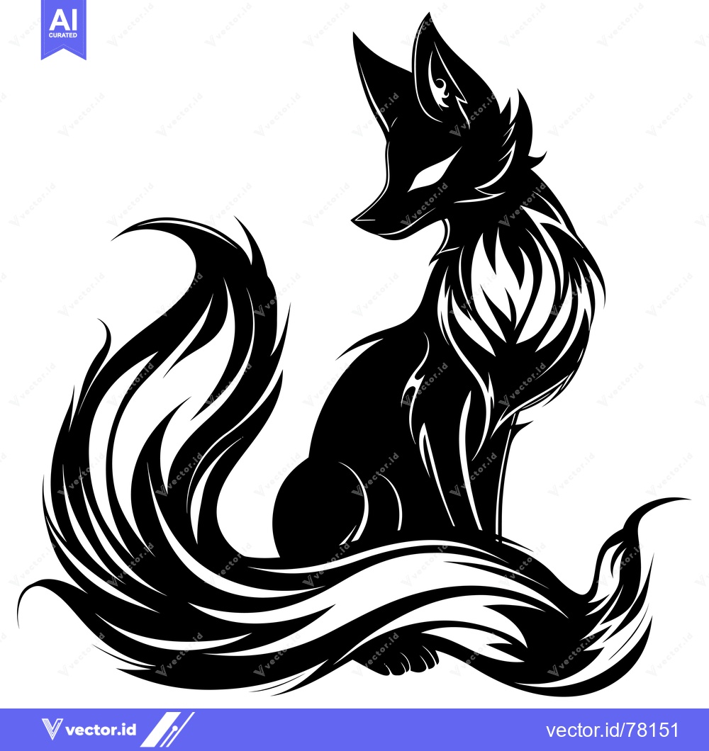 Premium Vector dari Stylized Black and White Illustration of a Sitting Fox