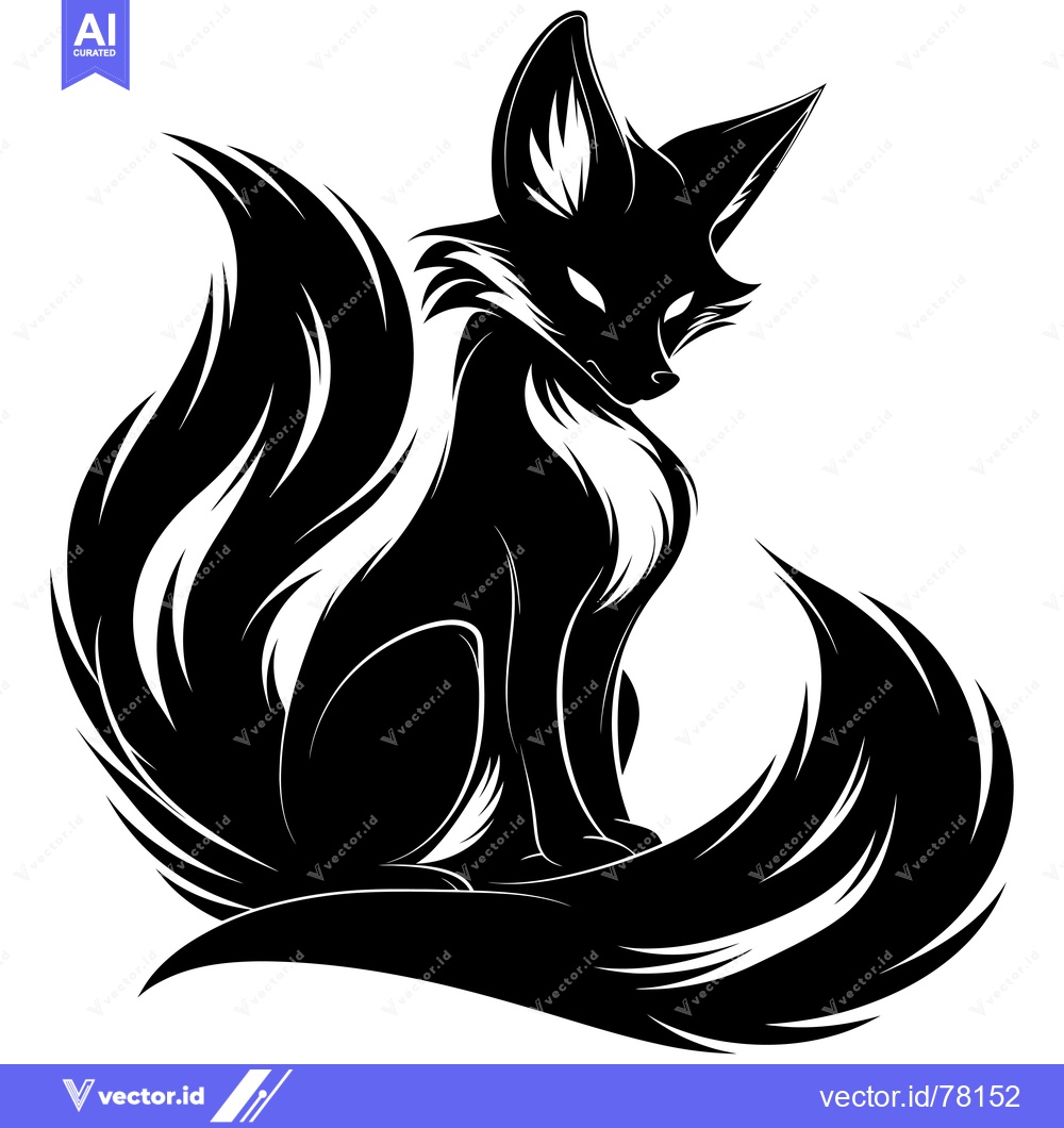 Premium Vector dari A Stylized Black and White Illustration of a Fox with a Fluffy Tail
