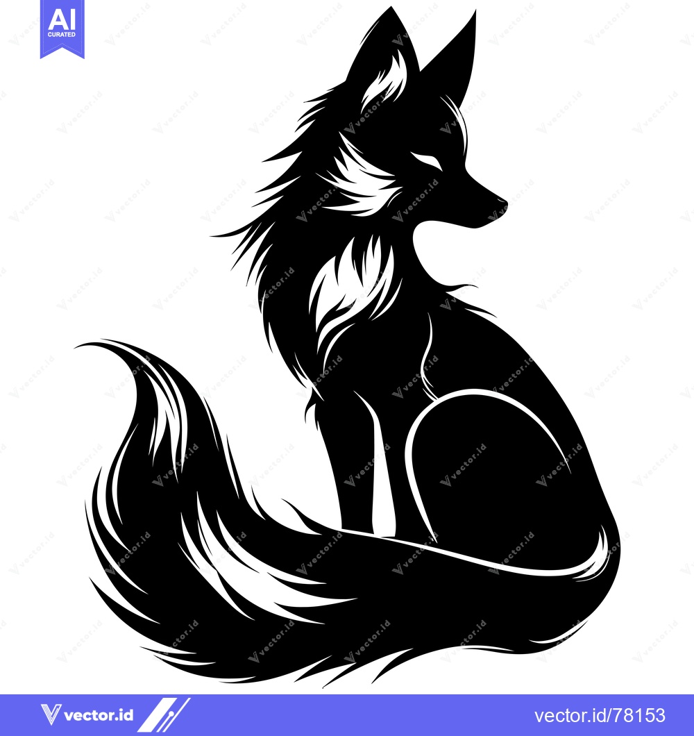Premium Vector dari Black and White Silhouette of a Sitting Fox