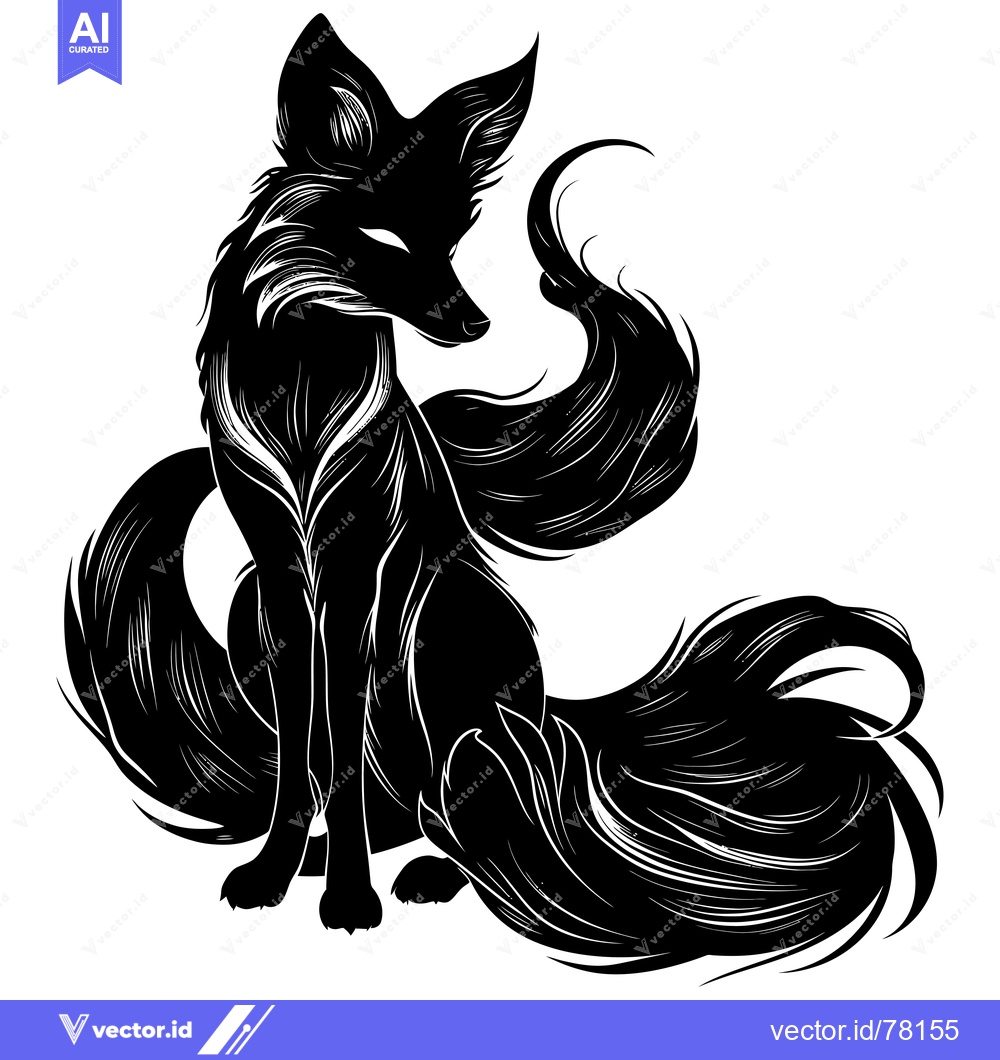 Premium Vector dari Black and White Silhouette of a Fox with a Long, Flowing Tail