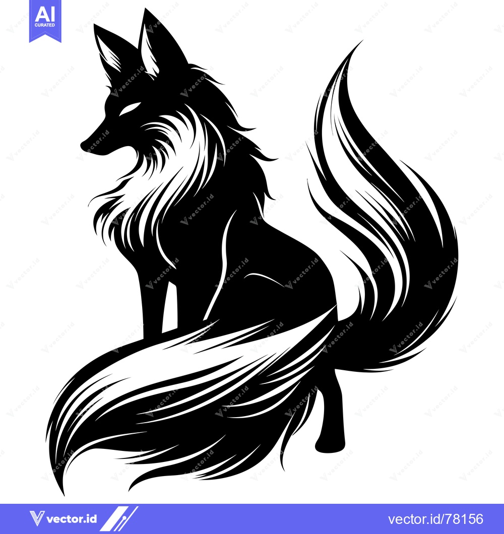 Premium Vector dari Black and White Stylized Illustration of a Fox