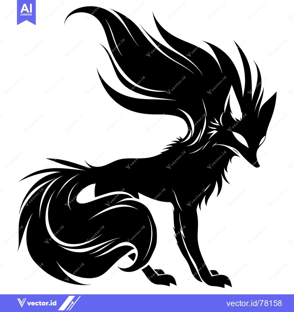 Premium Vector of Black and White Silhouette of a Fox with Feathery Wings