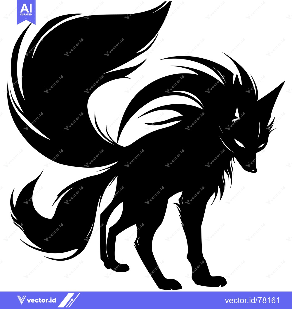 Premium Vector dari A Black Silhouette of a Fox with a Large, Fluffy Tail