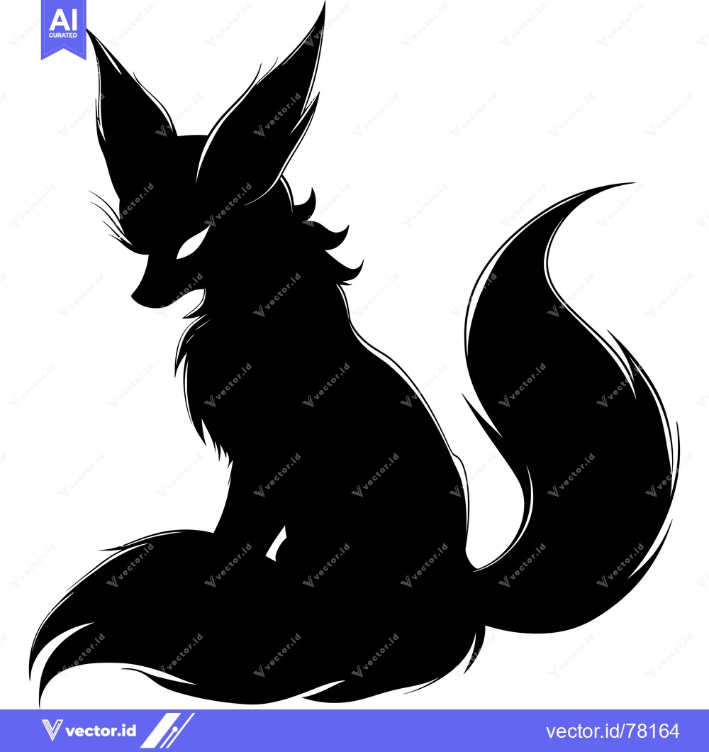 Premium Vector dari Black and White Silhouette of a Sitting Fox with Large Ears