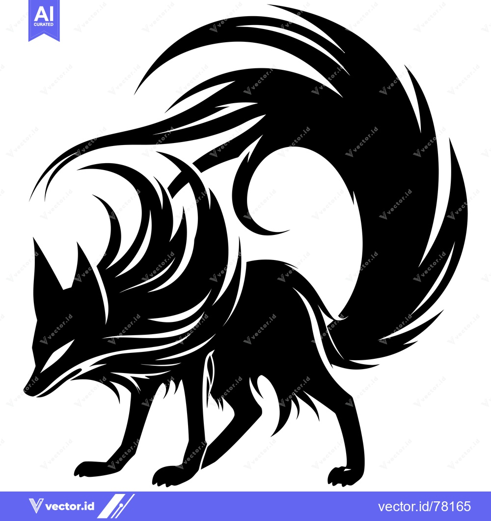 Premium Vector dari Black and White Silhouette of a Fox with a Bushy Tail