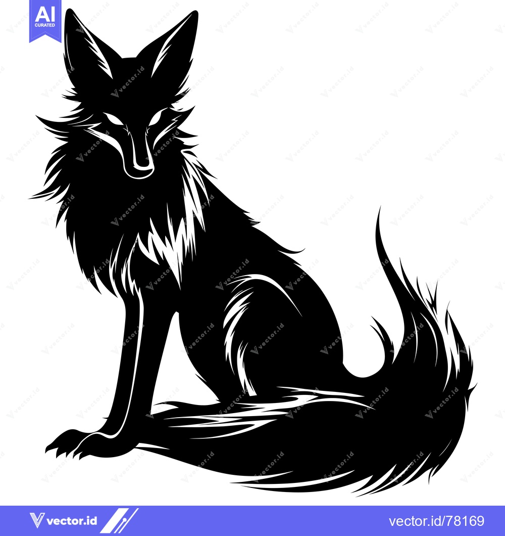 Premium Vector dari Black and White Silhouette of a Sitting Fox