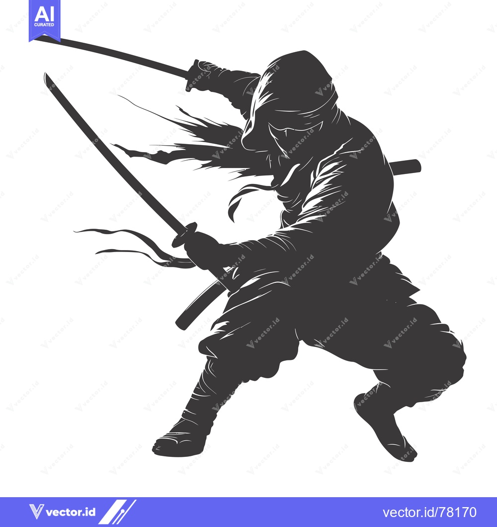 Premium Vector dari A hooded figure with a sword drawn, in a dynamic pose, possibly a ninj