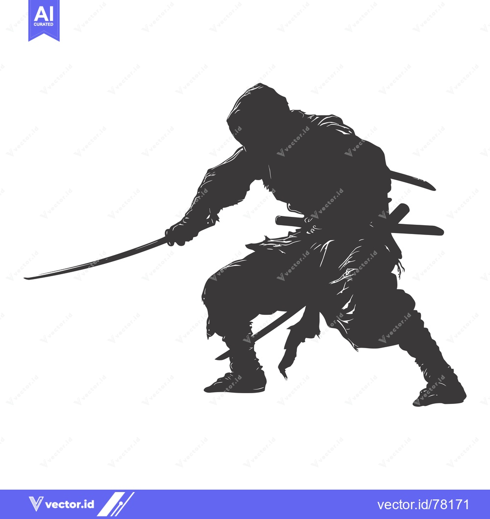 Premium Vector dari A Silhouette of a Ninja Holding a Sword