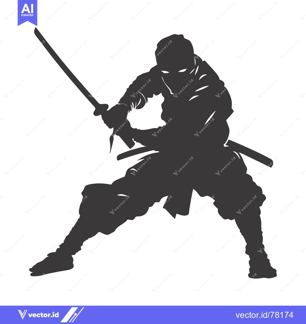Premium Vector dari Silhouette of a Ninja Holding a Katana Sword