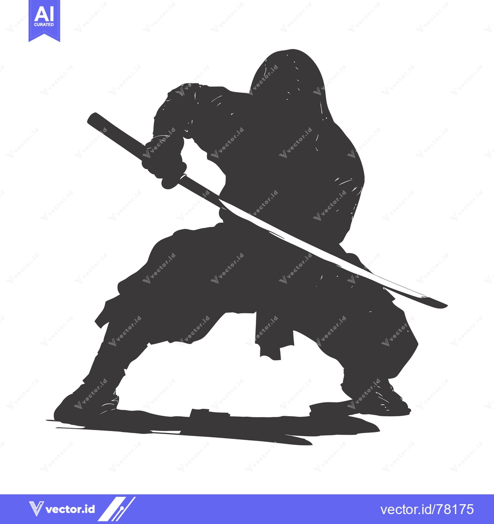 Premium Vector of Silhouette of a ninja holding a katana sword in a fighting pose