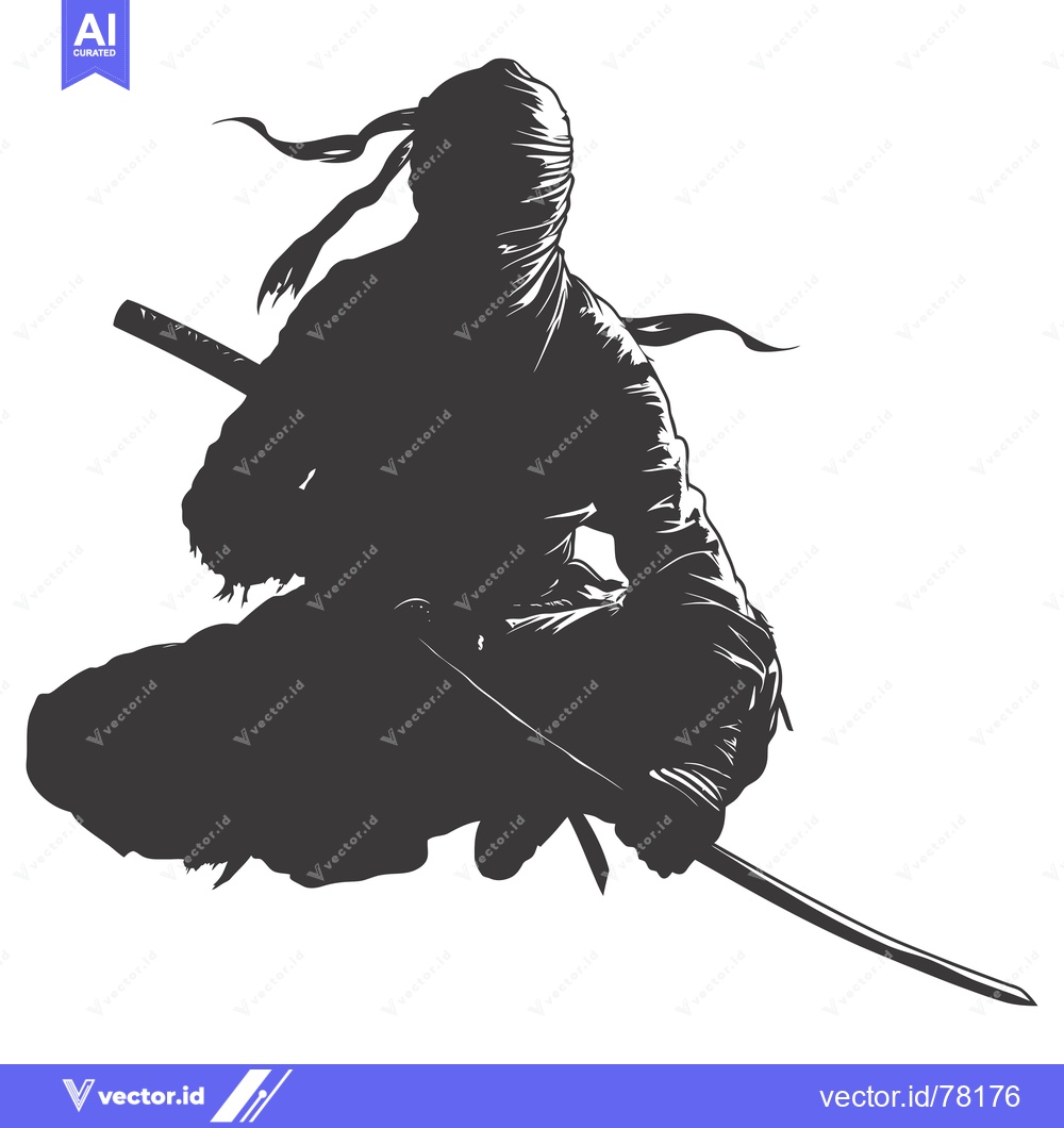 Premium Vector dari Silhouette of a Ninja Holding a Katana in a Sitting Position