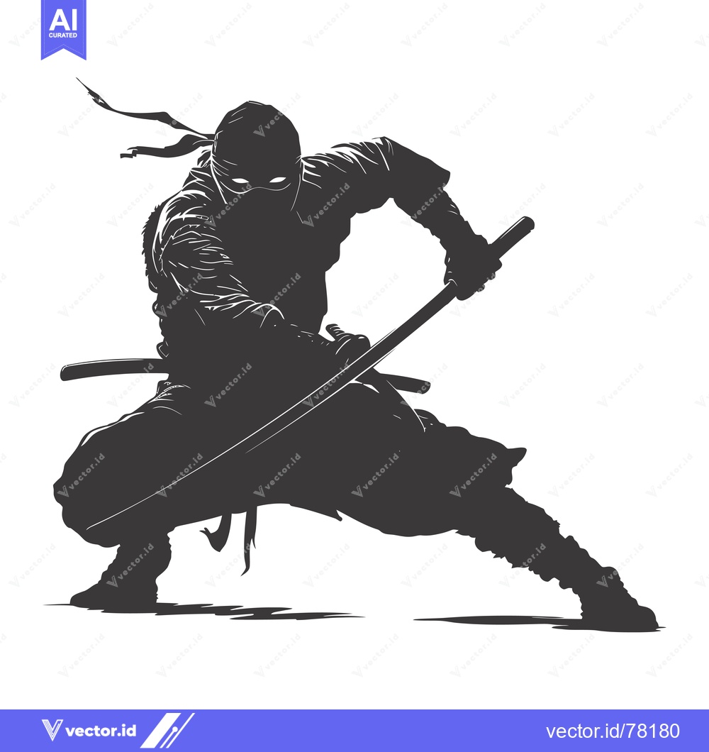 Premium Vector dari A silhouette of a ninja with a katana in a fighting pose