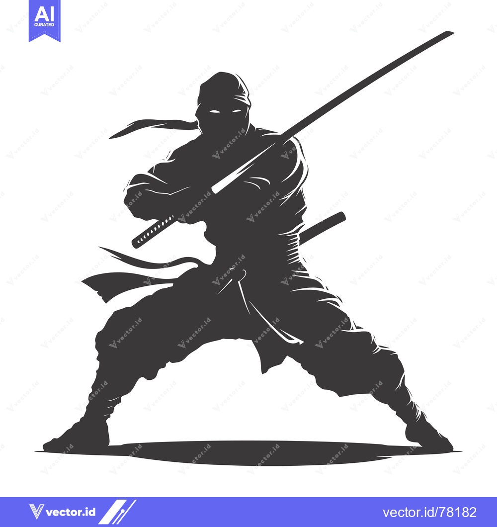 Premium Vector of Silhouette of a Ninja Holding a Katana Sword