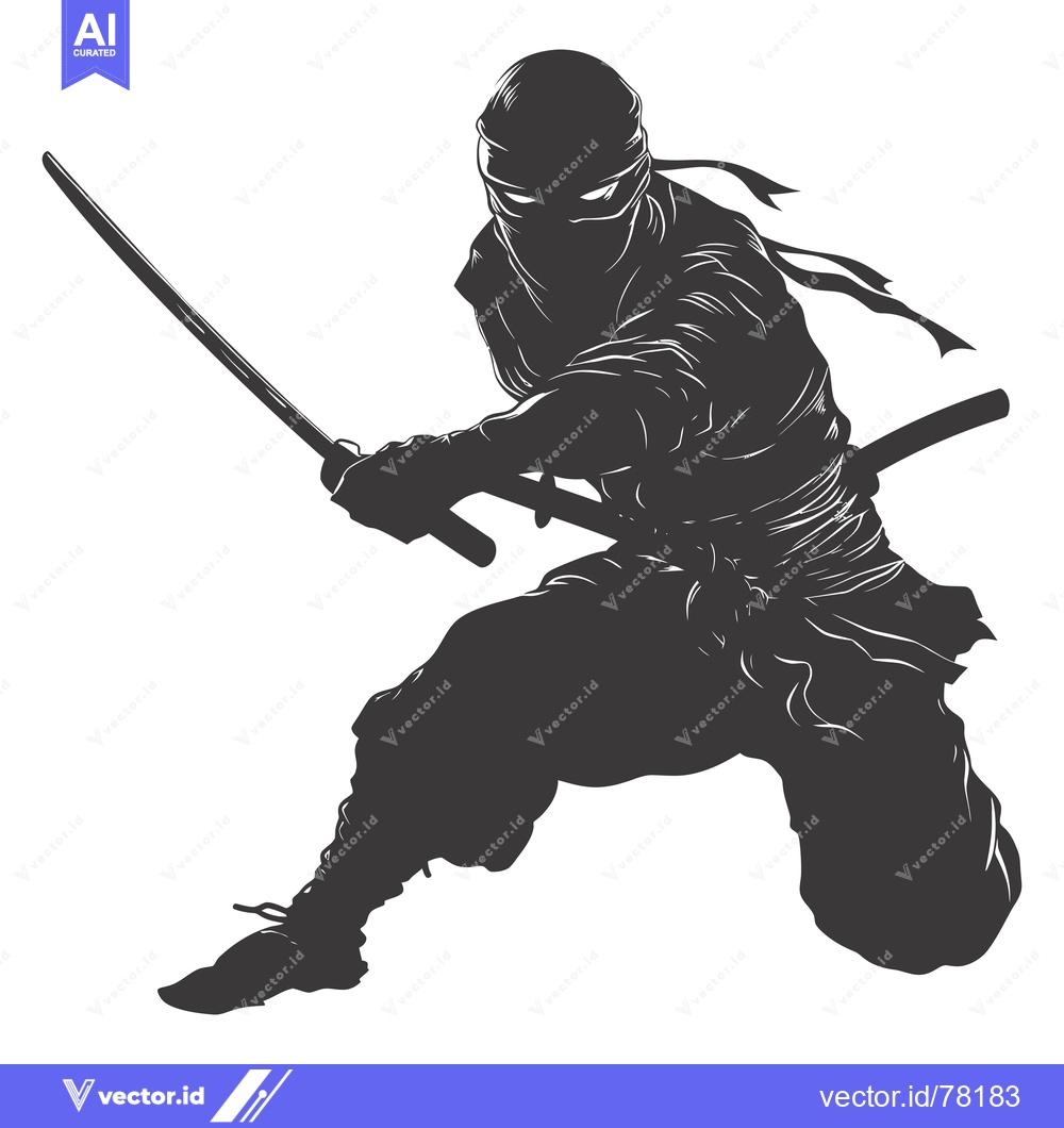 Premium Vector of A Silhouetted Ninja Holding a Sword in a Fighting Stance