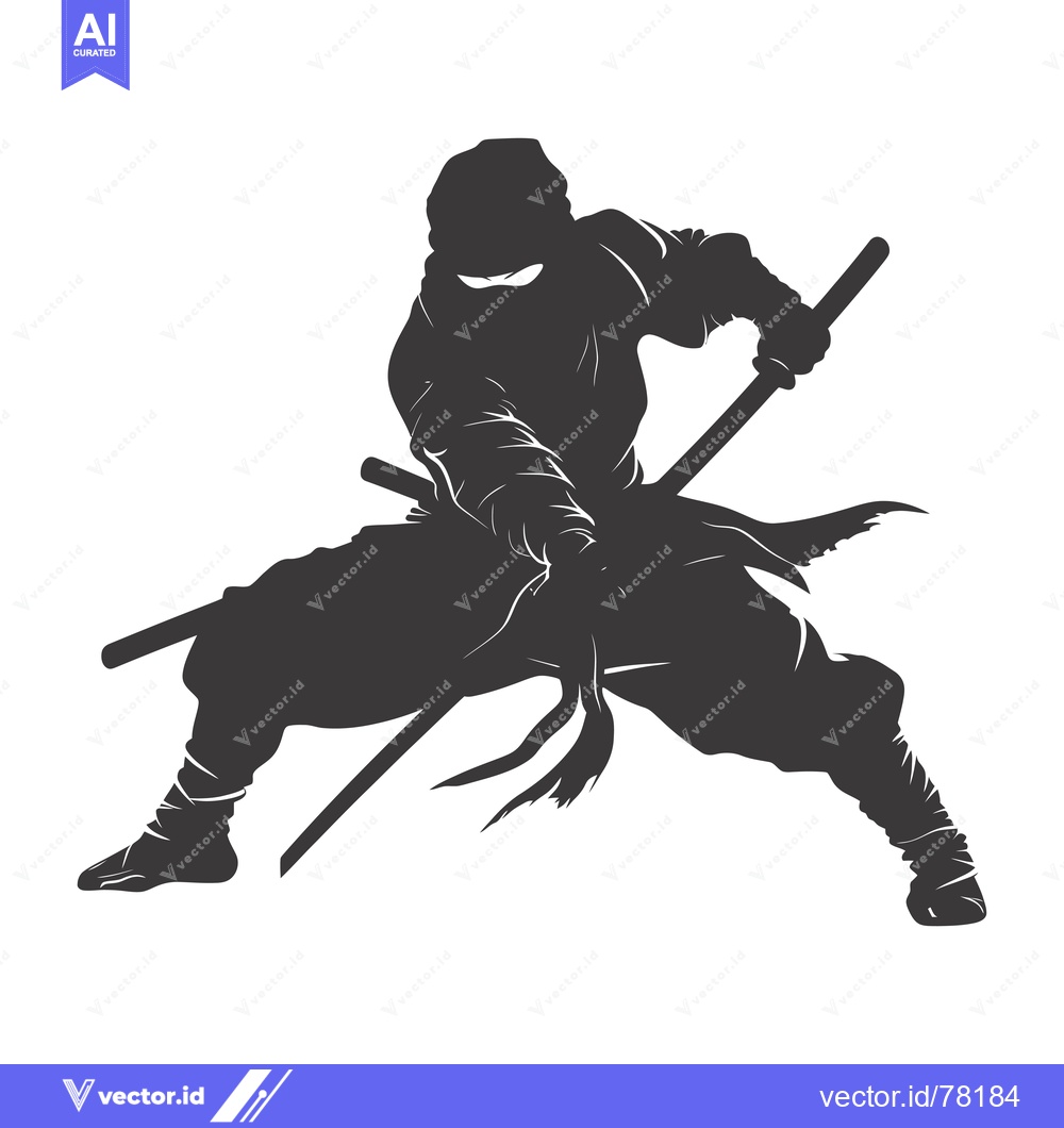 Premium Vector of A Silhouette of a Ninja Holding a Sword in a Fighting Stance