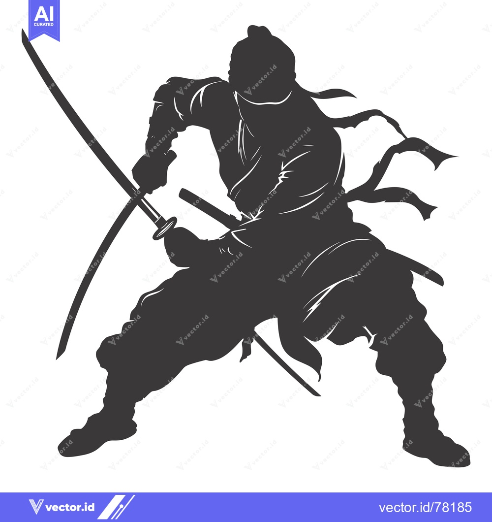 Premium Vector dari Silhouette of a Ninja Holding a Katana Sword