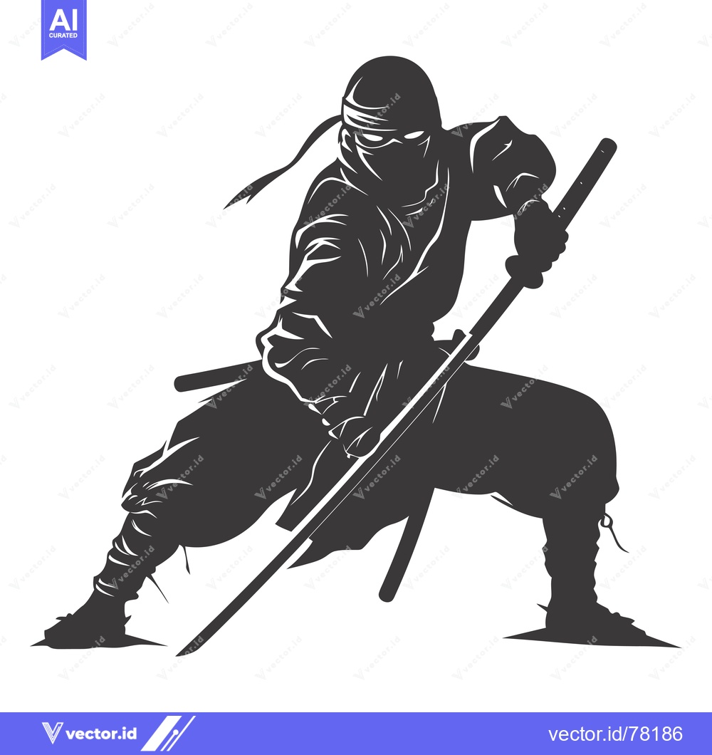 Premium Vector of A Silhouette of a Ninja Holding a Katana Sword