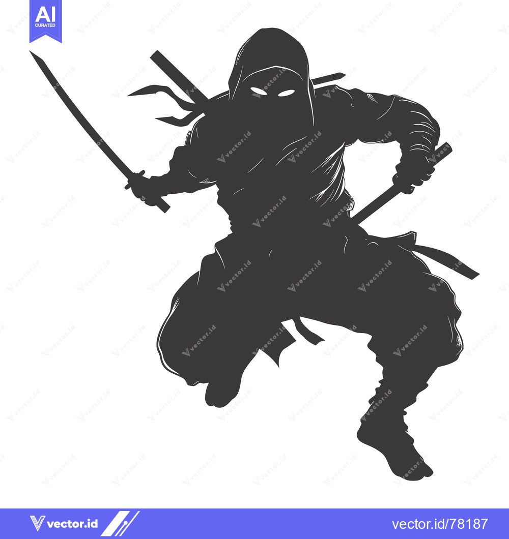 Premium Vector of Silhouette of a Ninja Leaping with Swords