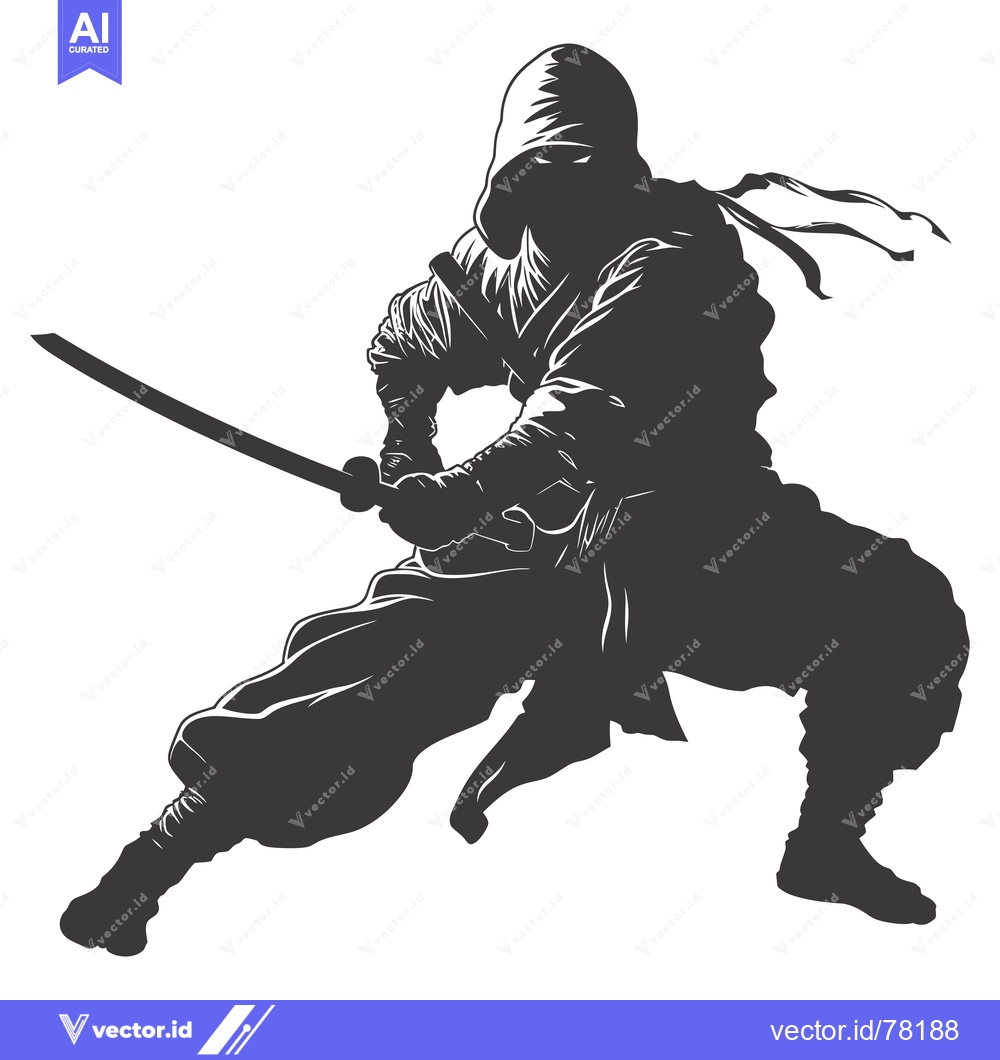 Premium Vector dari Silhouette of a Ninja Holding a Katana Sword in a Striking Pose