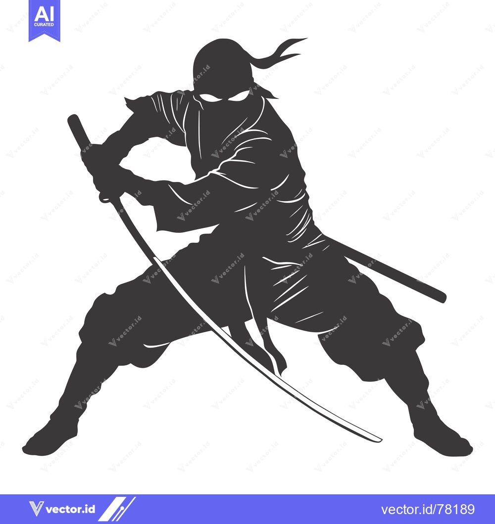 Premium Vector dari Silhouette of a Ninja Holding a Katana Sword