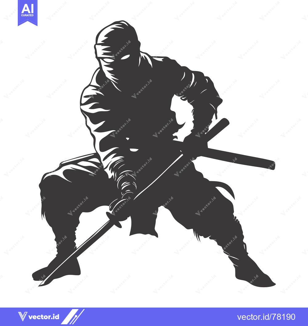 Premium Vector of Silhouette of a Ninja Holding a Sword in a Fighting Stance