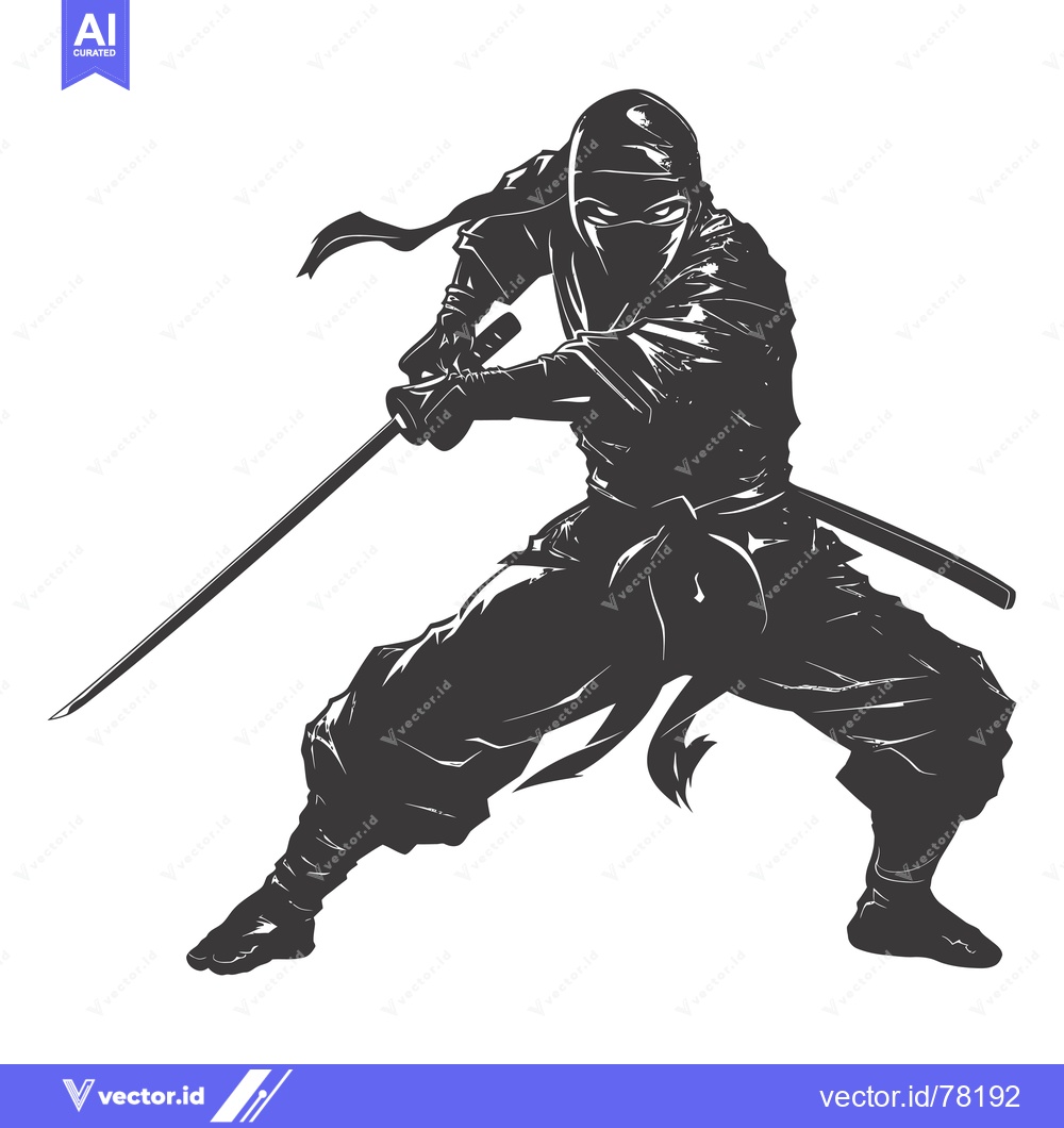 Premium Vector of Silhouette of a Ninja Holding a Sword in a Fighting Stance