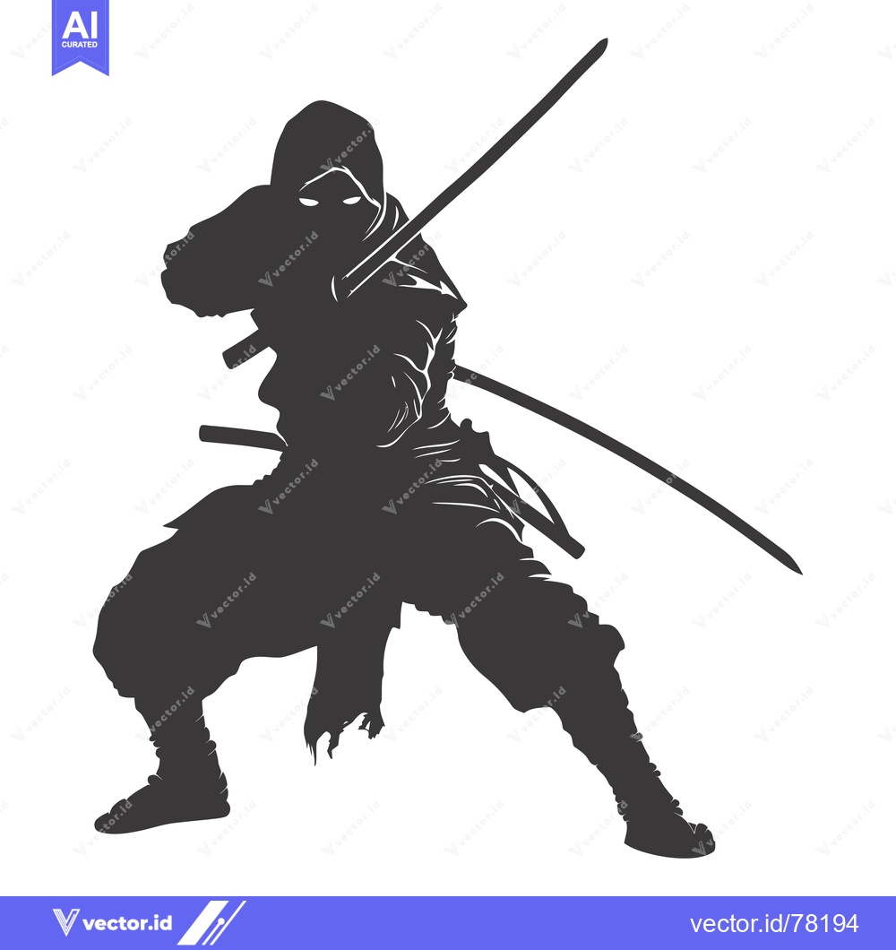 Premium Vector of Silhouette of a Ninja Holding Two Swords