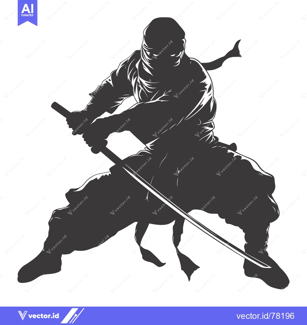 Premium Vector of A Silhouette of a Ninja Holding a Katana Sword in a Fighting Stance