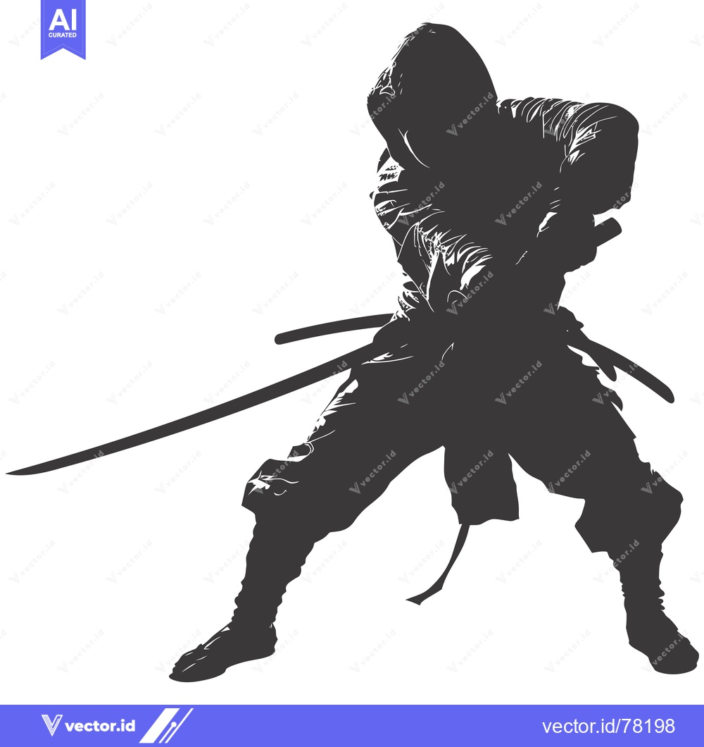 Premium Vector of Silhouette of a hooded warrior holding a katana sword