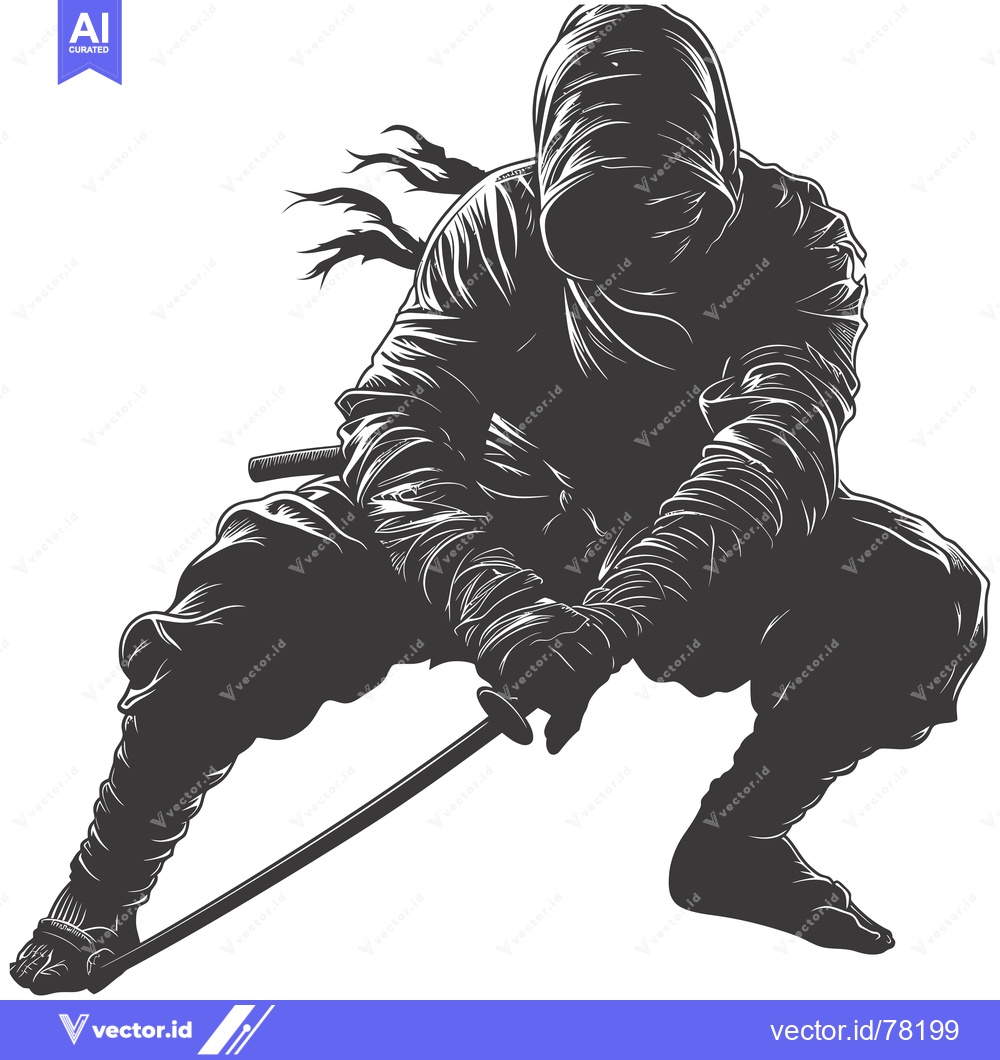 Premium Vector dari A Shadowy Ninja Figure with a Katana Sword