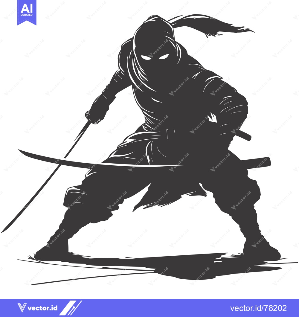 Premium Vector dari Silhouette of a Ninja Holding a Katana Sword