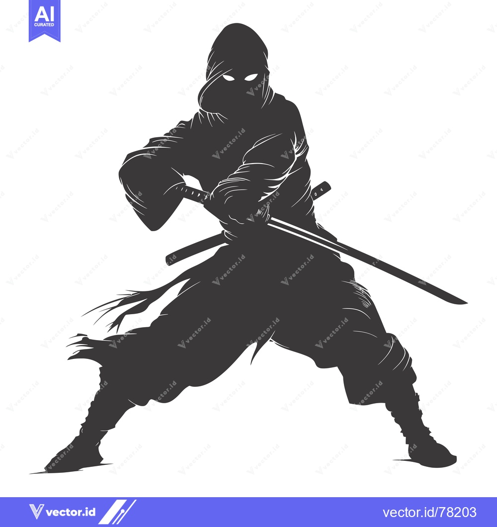 Premium Vector dari Silhouetted Ninja Figure Holding a Katana