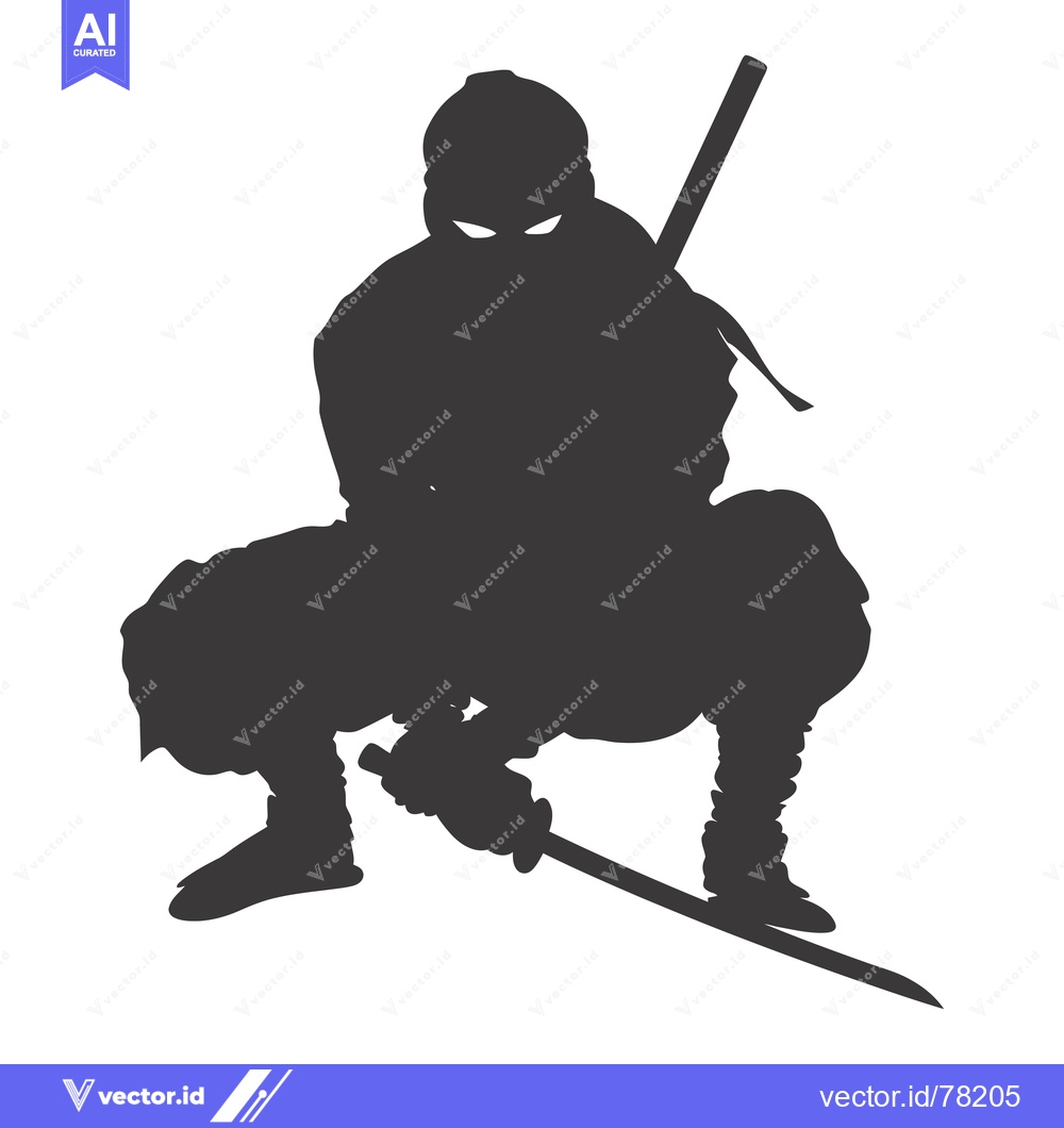 Premium Vector of Silhouette of a crouching ninja with a sword
