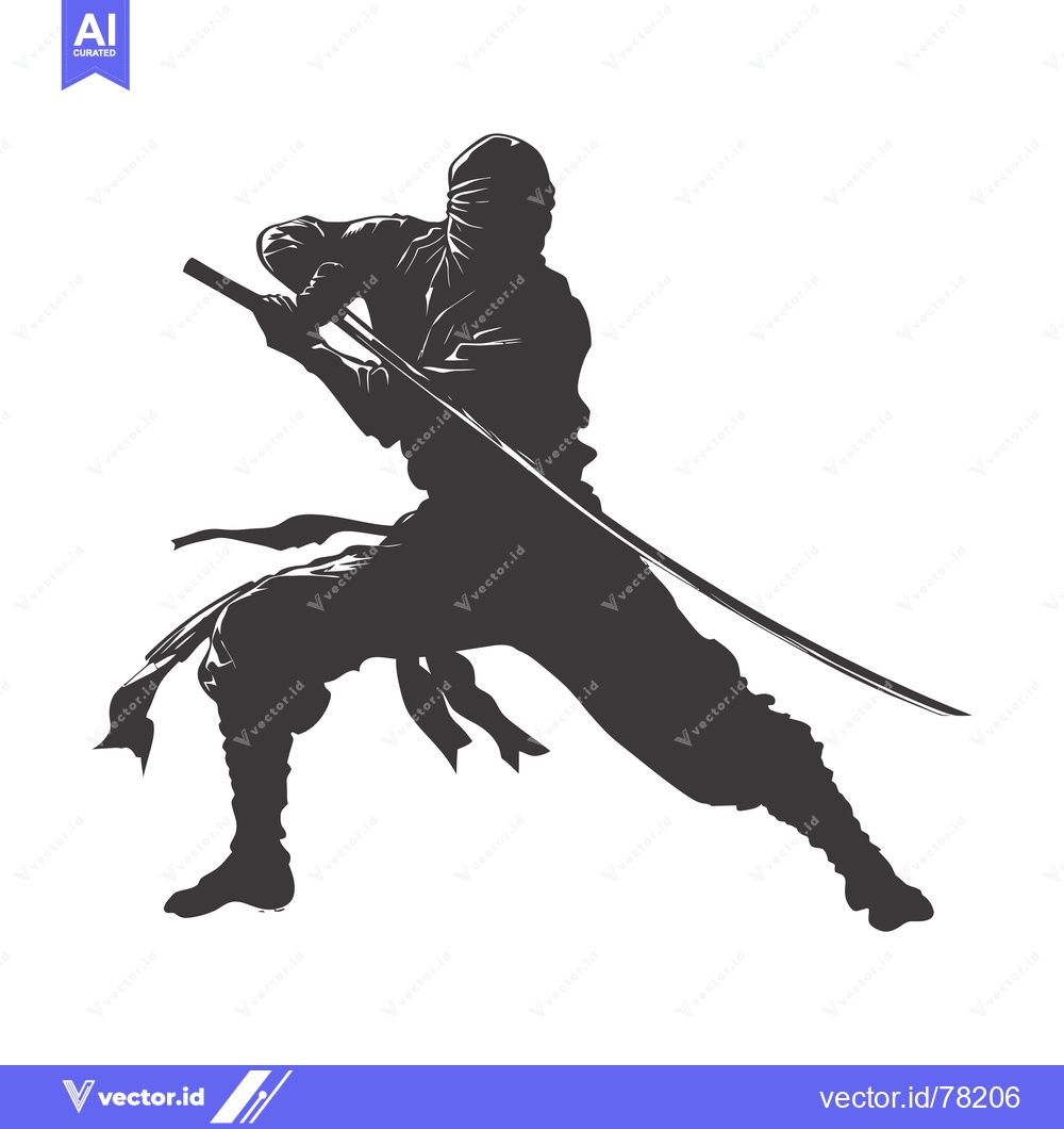 Premium Vector of Silhouetted Ninja Holding a Sword in a Striking Pose