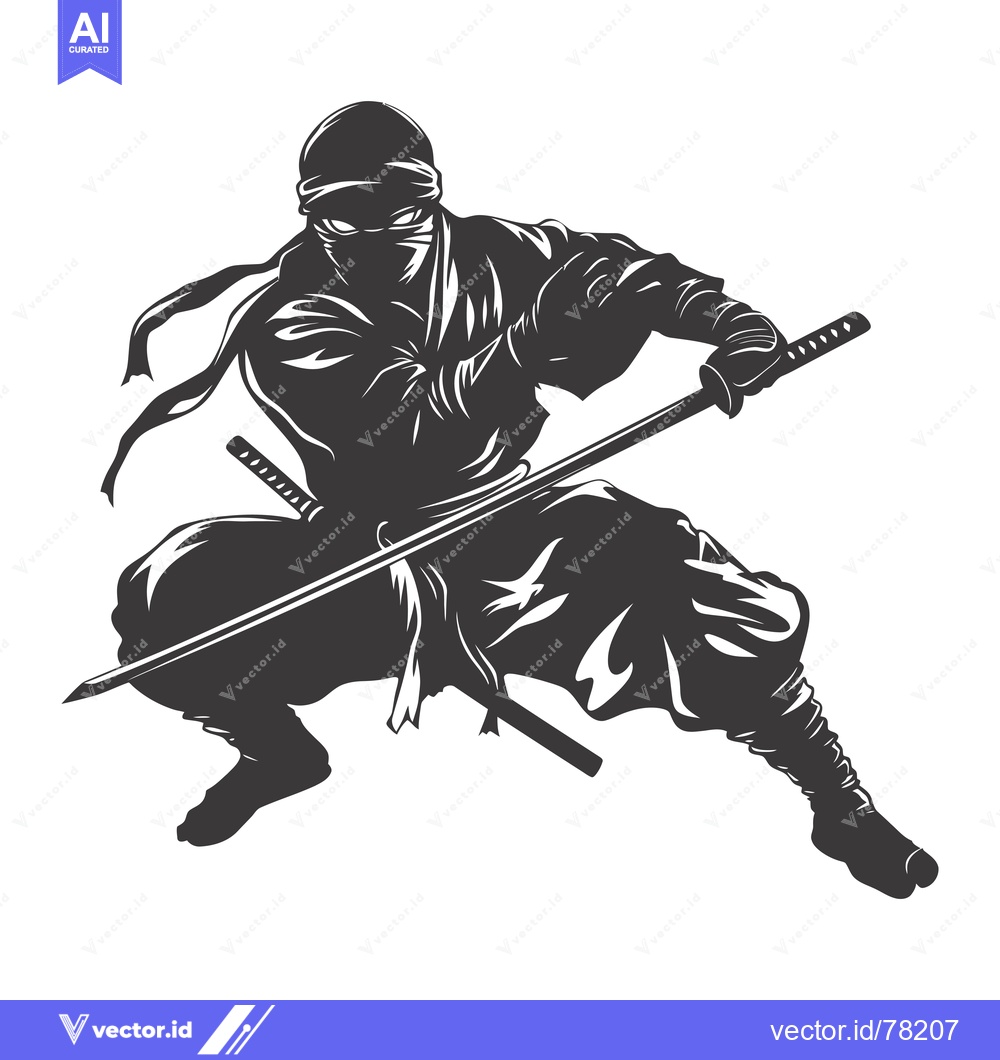 Premium Vector dari Silhouette of a Ninja Holding a Katana Sword